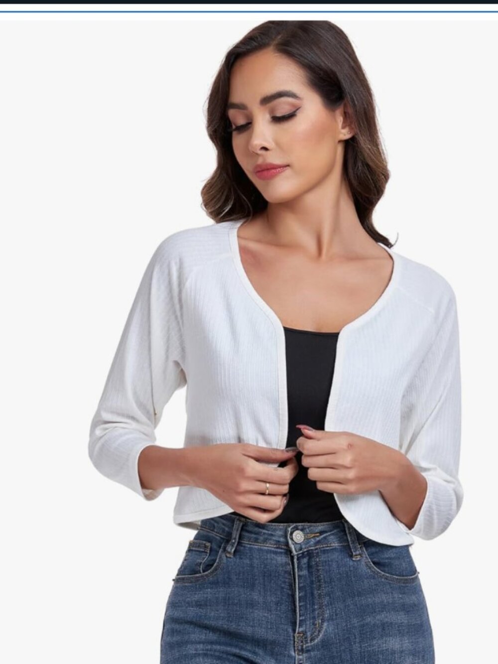 SURVODJA White Bolero Shrug Crop 3/4 Sleeve Cardigan Women's Size L